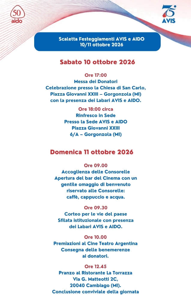 Scaletta Festeggiamenti 10-11 Ottobre